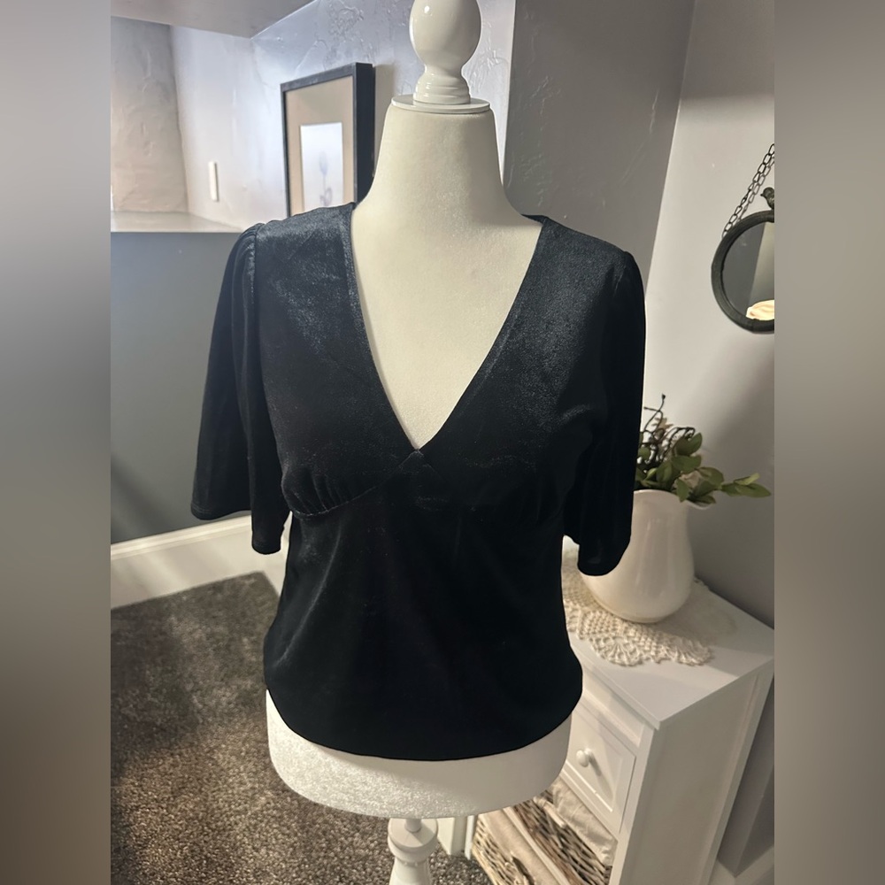 Knox Rose Velvet Black Fitted Blouse